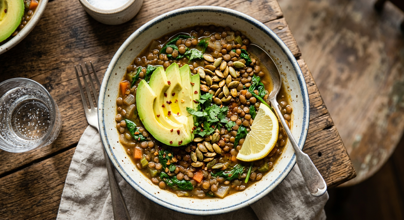 Spinat-Linsen-Bowl